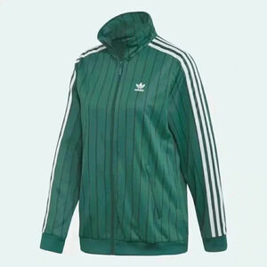 NWT Adidas green and white striped long sleeve front zip casual track top